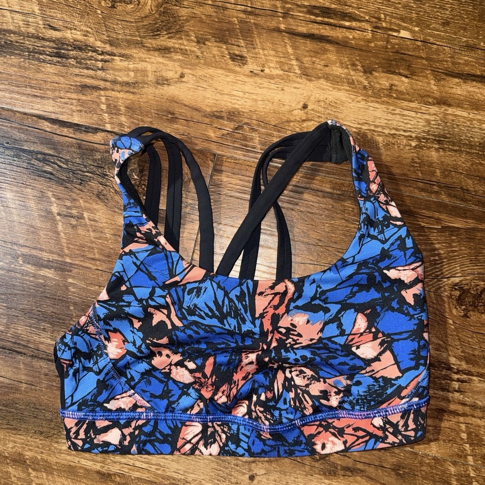 Lululemon Blue Coral Mixed‎ Print Sports Bra Women's Size 4 Athletic
